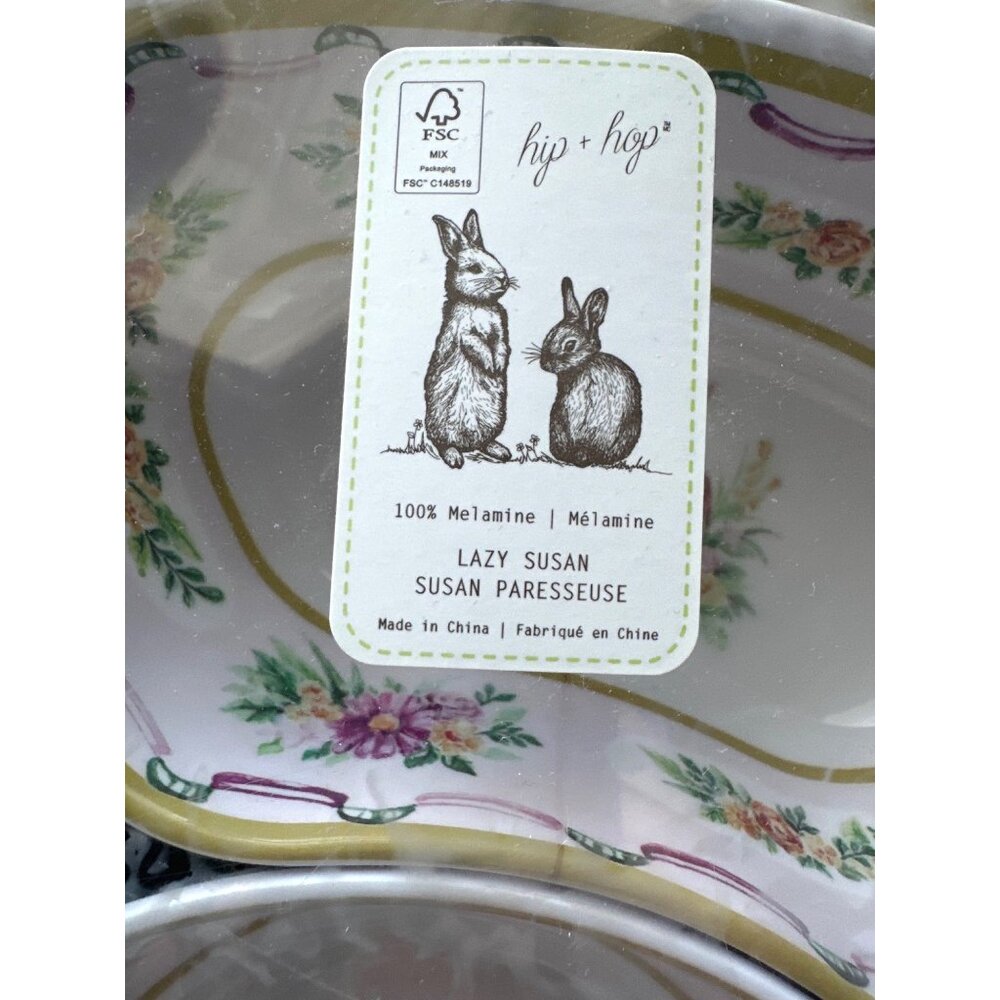 Hip + Hop Lazy Susan Easter Bunny Flowers 100% Melamine 7-Piece Rotating Set NEW - Picture 4 of 5